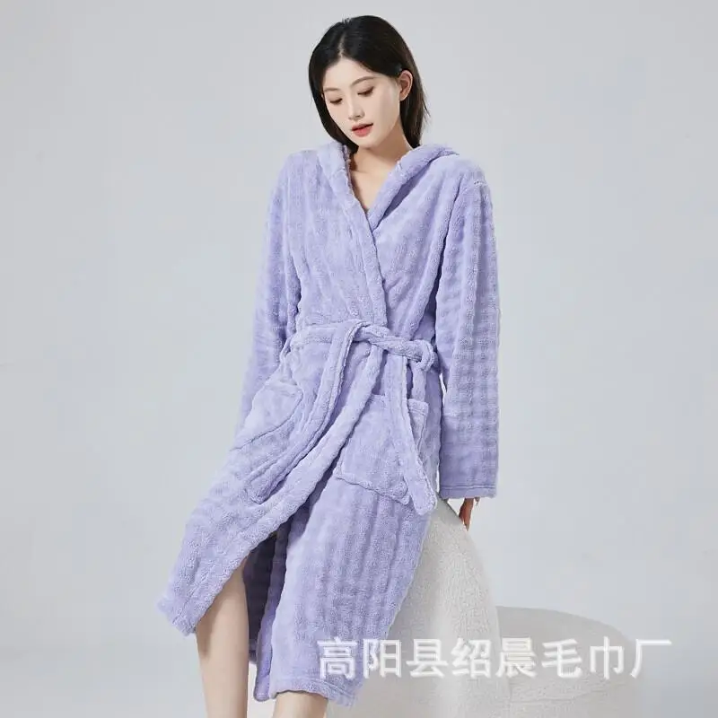 

Women's Robe Thickened Pajama Set Comfortable Sleepwear Coral Fleece Bathrobe Soft Pajamas New Autumn Winter Homewear Nightgown