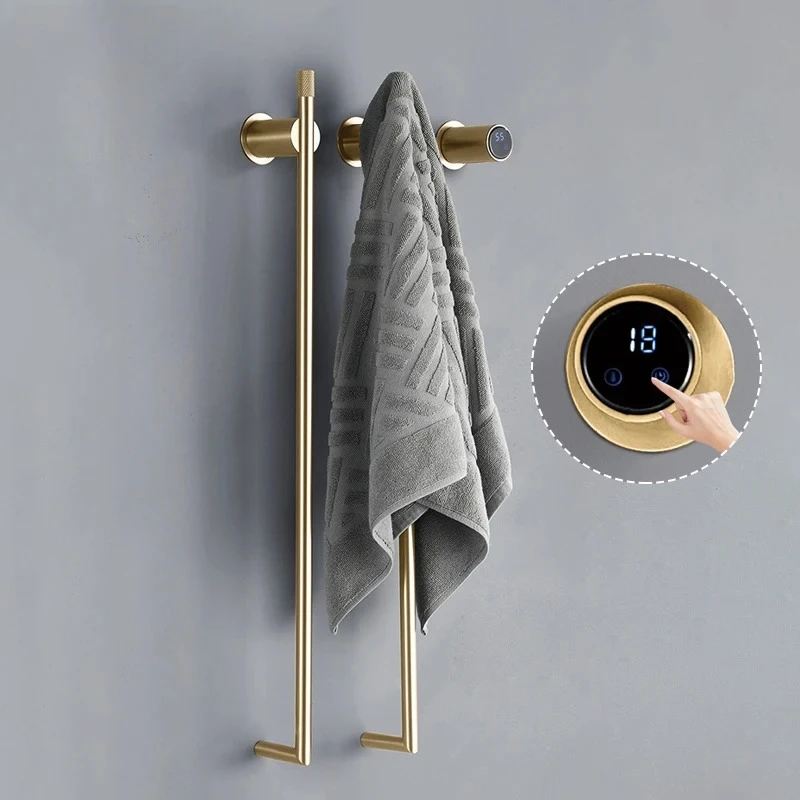 Brushed Gold Electric Heated Towel Rack Smart Temperature & Timing Control Hidden‑Wiring Bathroom Towel Warmer Rail