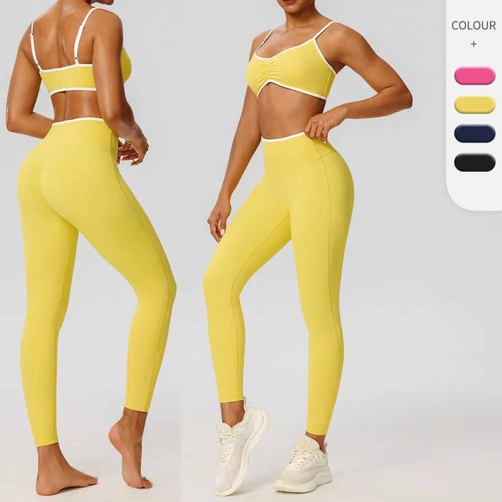 

Женский комплект для йоги с цветовыми блоками, сексуальный, с открытой спиной, эффект голой кожи, быстросохнущий, для фитнеса на открытом воздухе, спортивный костюм