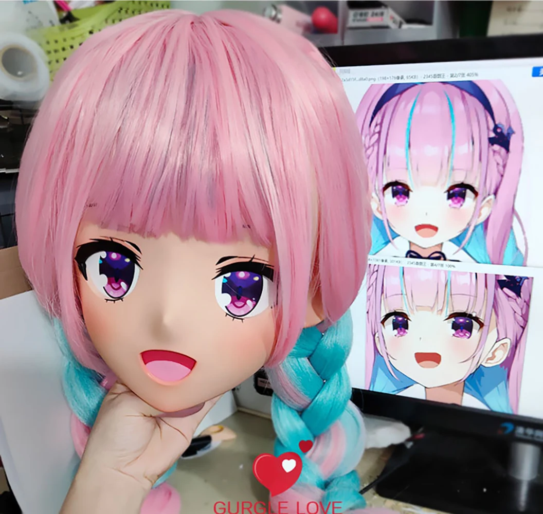 

(GLA13)Customize Character Female Girl Resin Half Head Crossdress Cosplay Japanese Anime Role Kigurumi Mask With Eyes And Wig