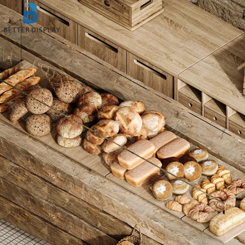 custom.Modern Bakery Shop Design Bakery Furniture Bakery Showcase Custom Durable Wooden Bread Display Cabinet