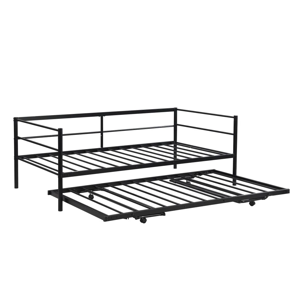 

Black Twin Size Metal Day Bed With Adjustable Trundle Pop up Trundle