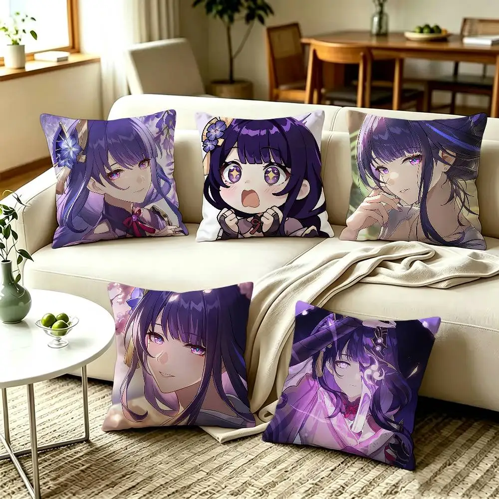 R-Raiden Shogun G-Genshin Impact Pillow Cover Sofa Cushion Cover Home Room Decoration Children Gift