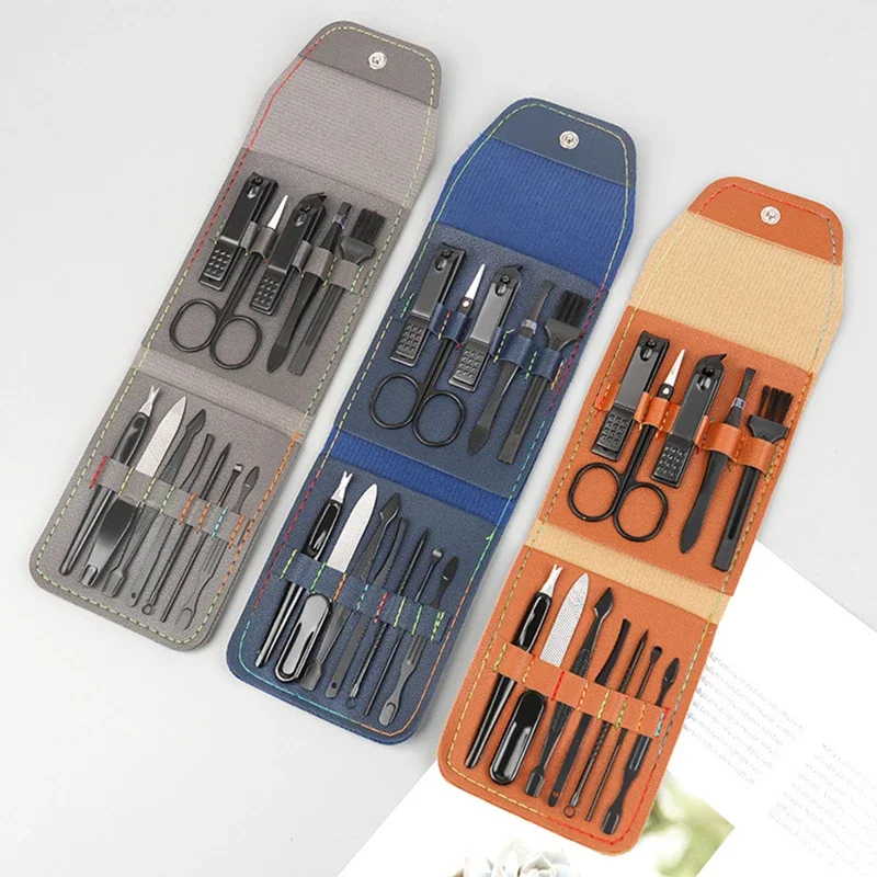 

12pc/set Nail Cutter Set Stainless Steel Nail Clippers Set With Folding Bag Manicure Cutter Kits Scissors Makeup Beauty Tool