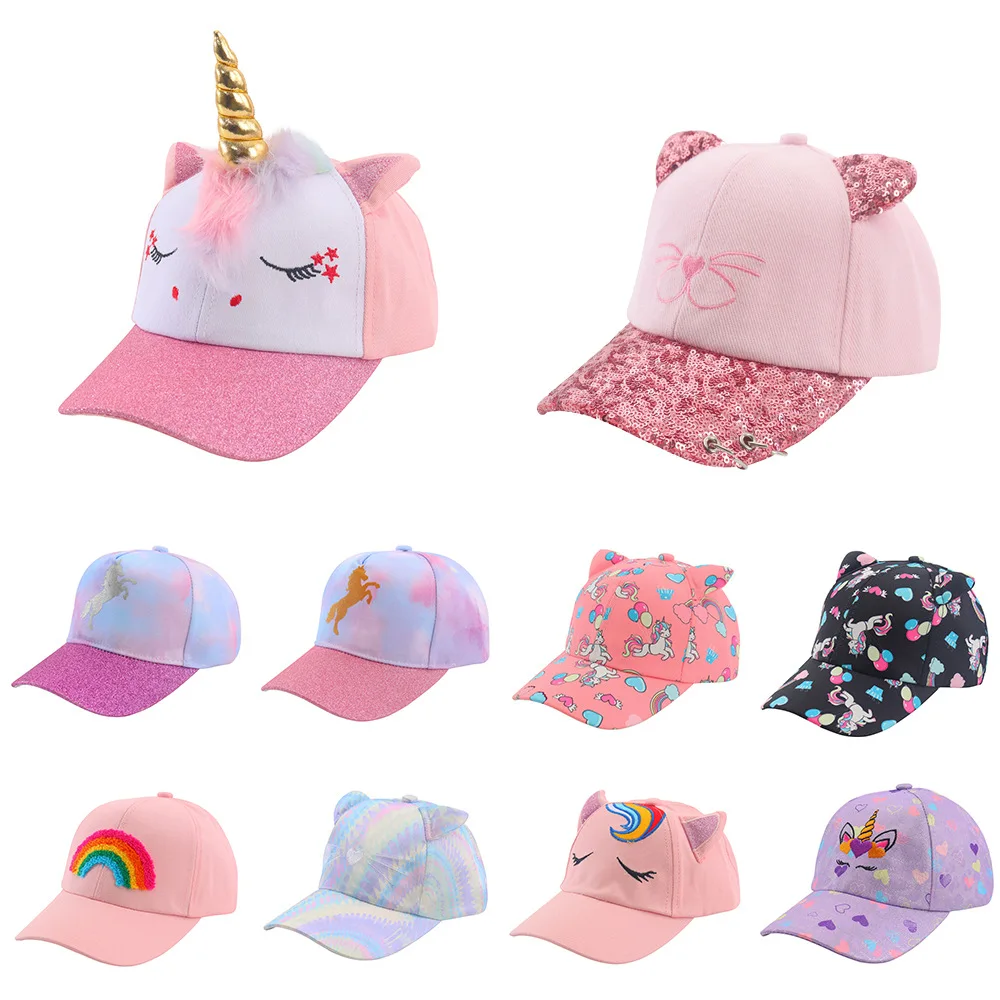 New Sequin Cat Children Baseball Cap Kids Girls Sun Hat Cotton Adjustable Boys Girls Visor Hat Child Sport Baseball Cap