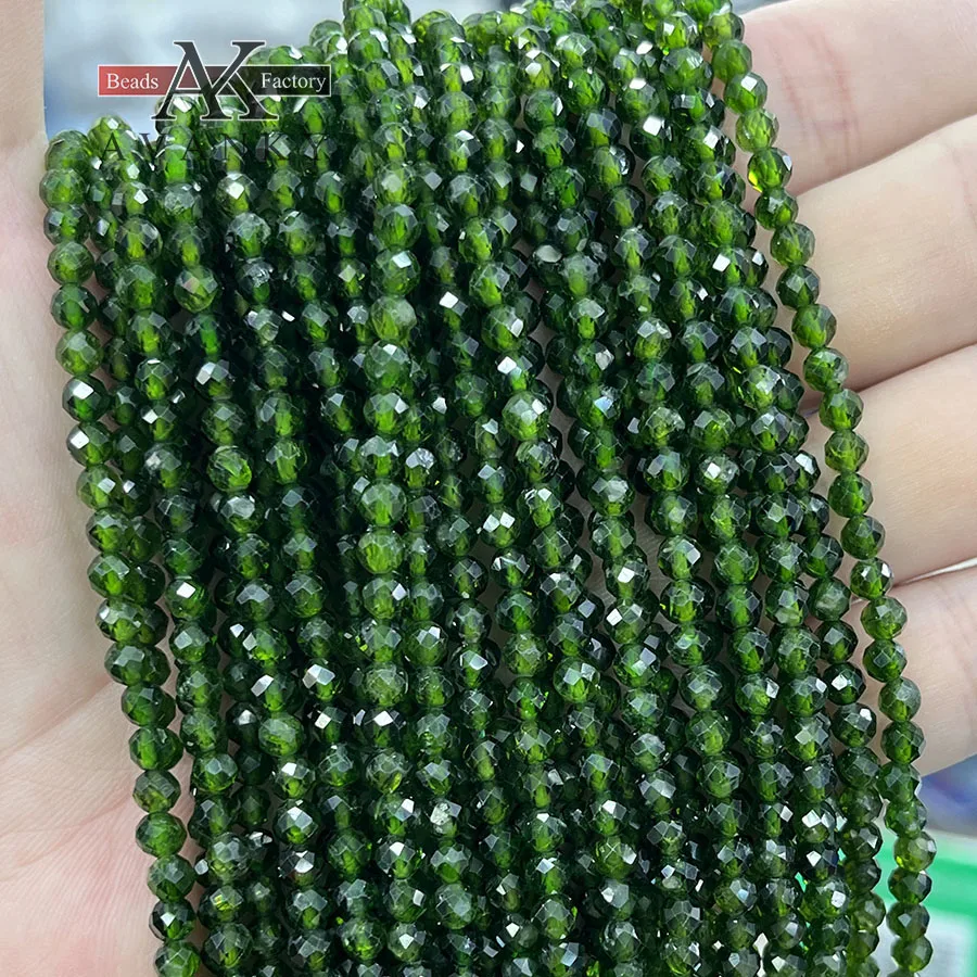 4mm Natural Crystal Green Diopside Round Beads Section Faceted Shape for Jewelry Making DIY Necklace Bracelet Accessory15''