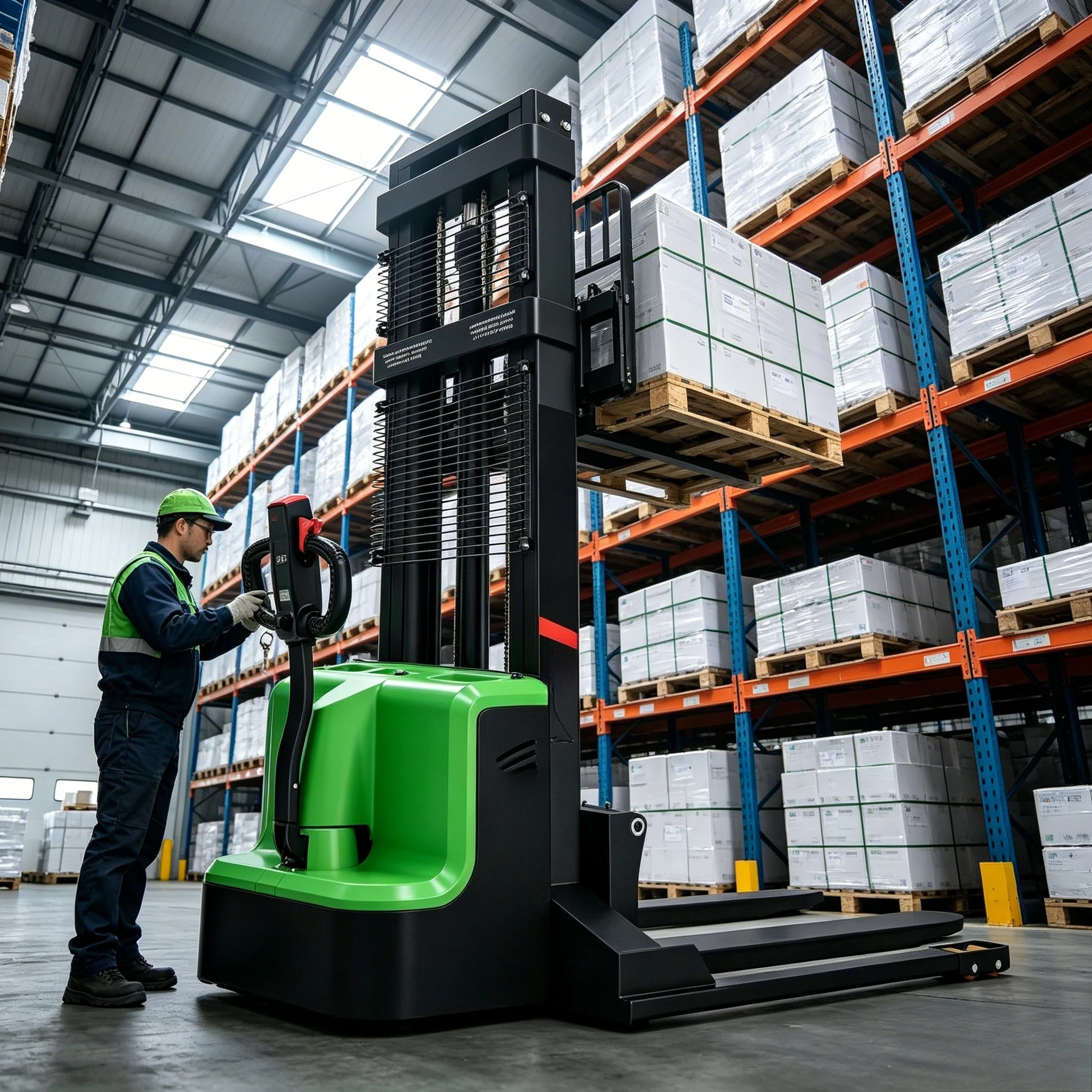 1.5ton Electric Pedestrian Walkie Pallet Stacker 1500KG Economic Type Heavy Duty Warehouse Lifting Low Cost Customized