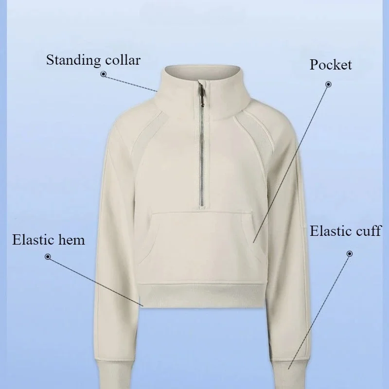 Thicken Women High-neck Half-zip Sports Jackets Workout Running Long-sleeved Pullover Sweater Outdoor Cycling Windproof Jacket