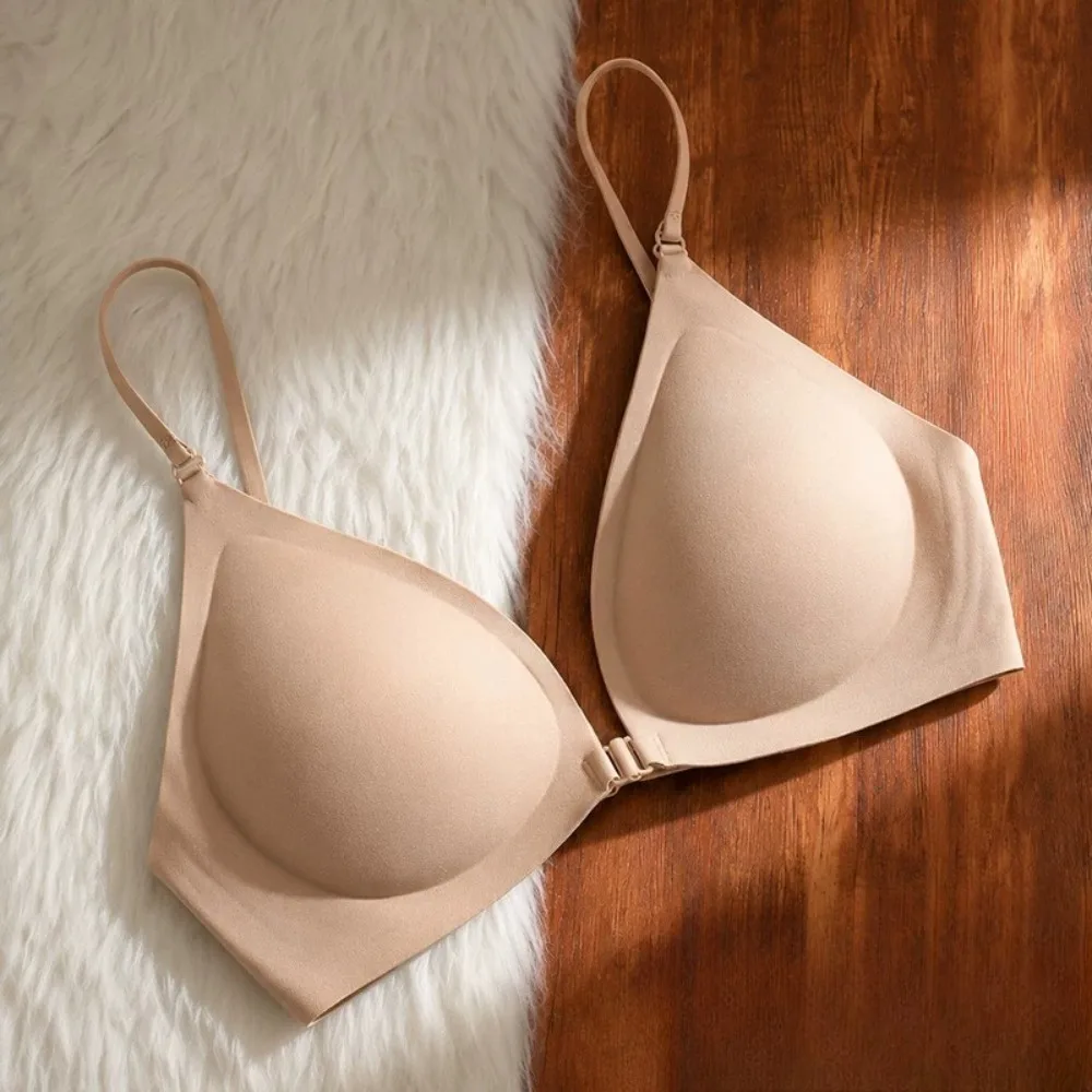 YEMOMO Hot Trend Beauty Back Triangle Cup Bra Front Closure Women Deep V Small Bust Push Up Anti Sagging Seamless Thin Cup 32-38
