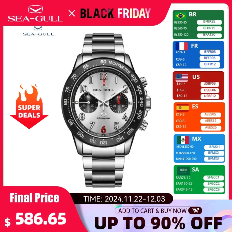 Seagull Pilot Watch 1963 Hand wind Movement Panda Chronograph Mechanical Wristwatches Luminous Men Watches Sapphire Glass 6156