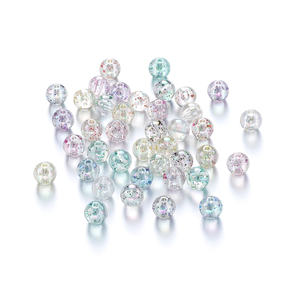 

30pcs 8/10mm Transparent Acrylic Glitter Beads Loose Round Handmade Beads For DIY Jewelry Making Finding Necklace Accessories