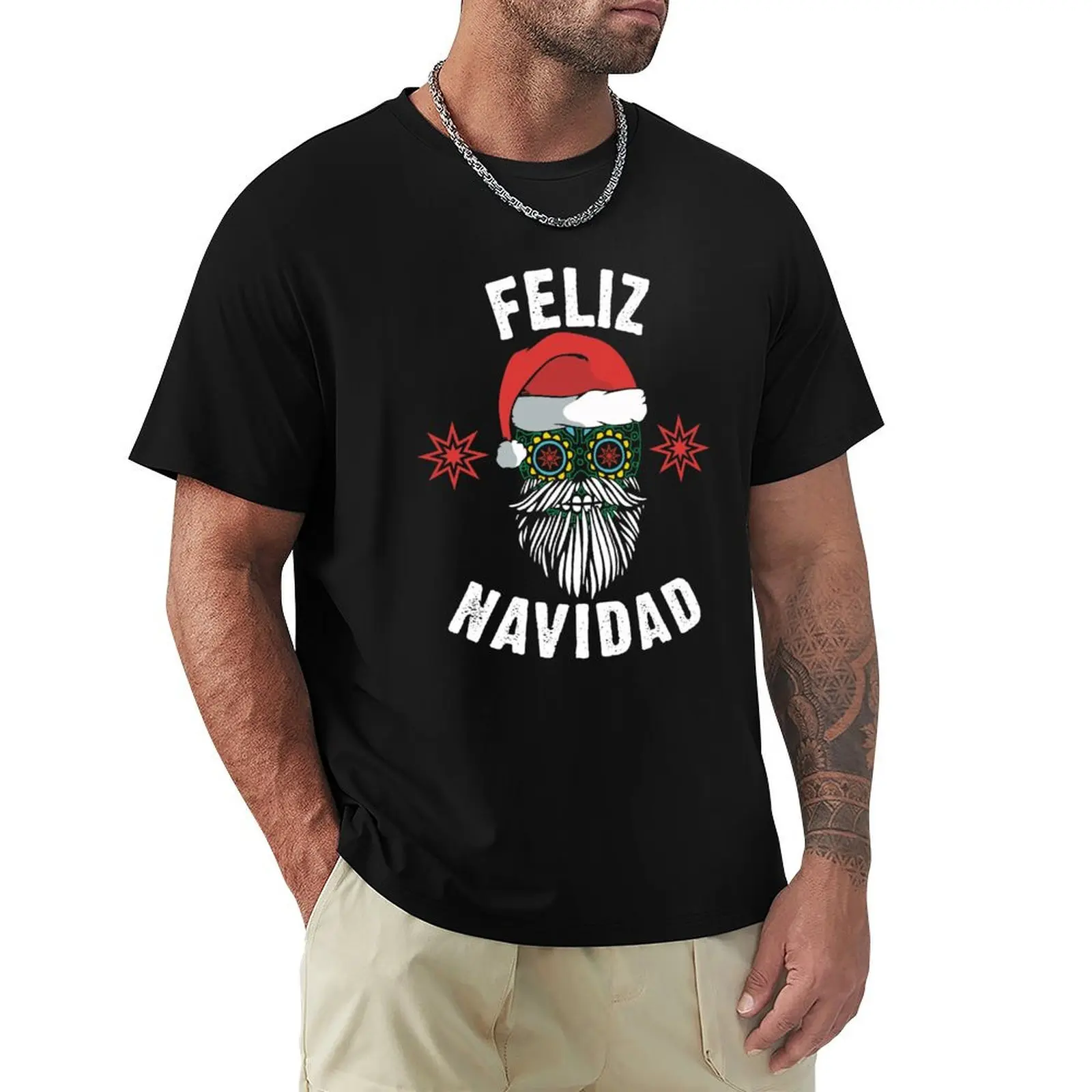 Mexican Christmas Sugar Skull Feliz Navidad Spanish speaking Xmas gifts T-Shirt Stylish Print Short Sleeve Tee