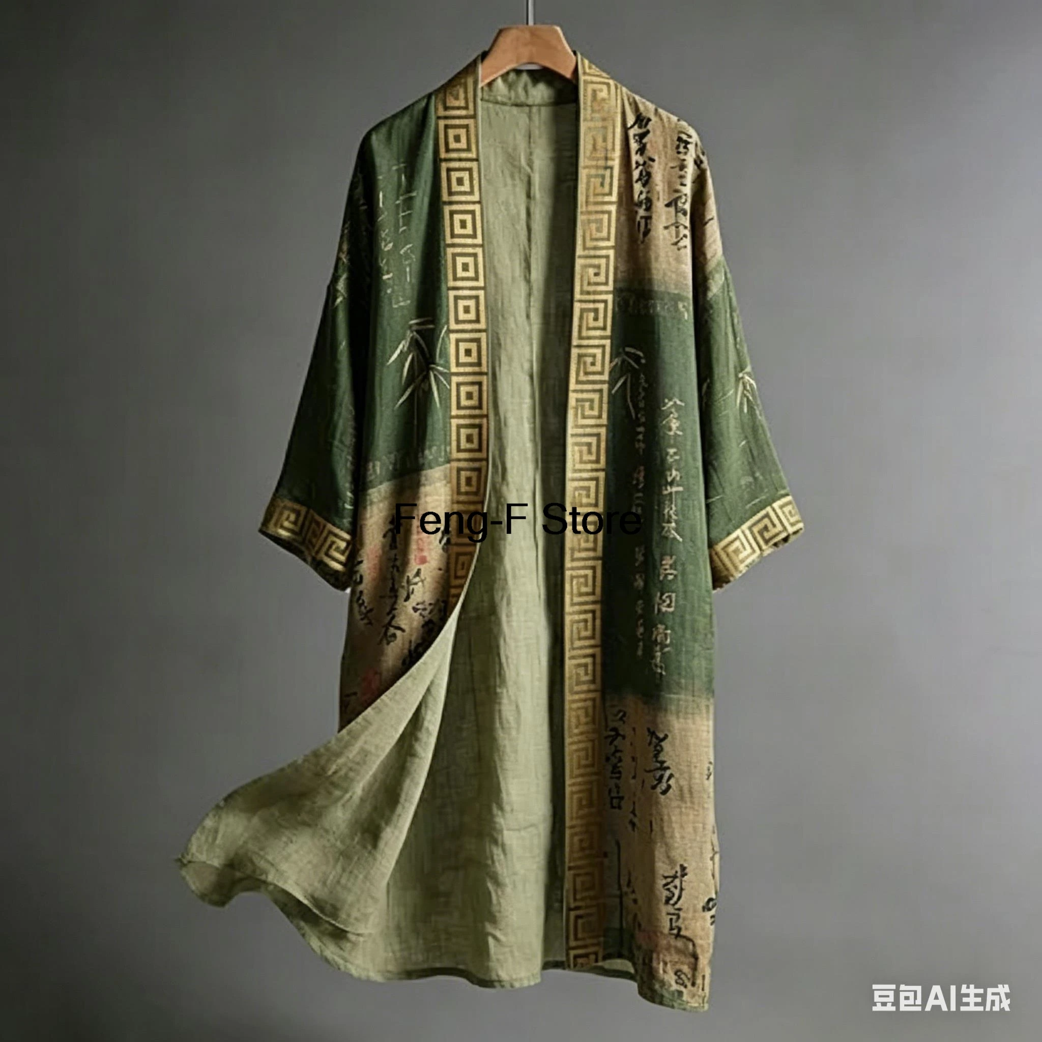 5XL Men's Japanese Long Kimono Cardigan Boys Samurai Costume Kimono Print Kimono Shirt Yukata Outer Cover