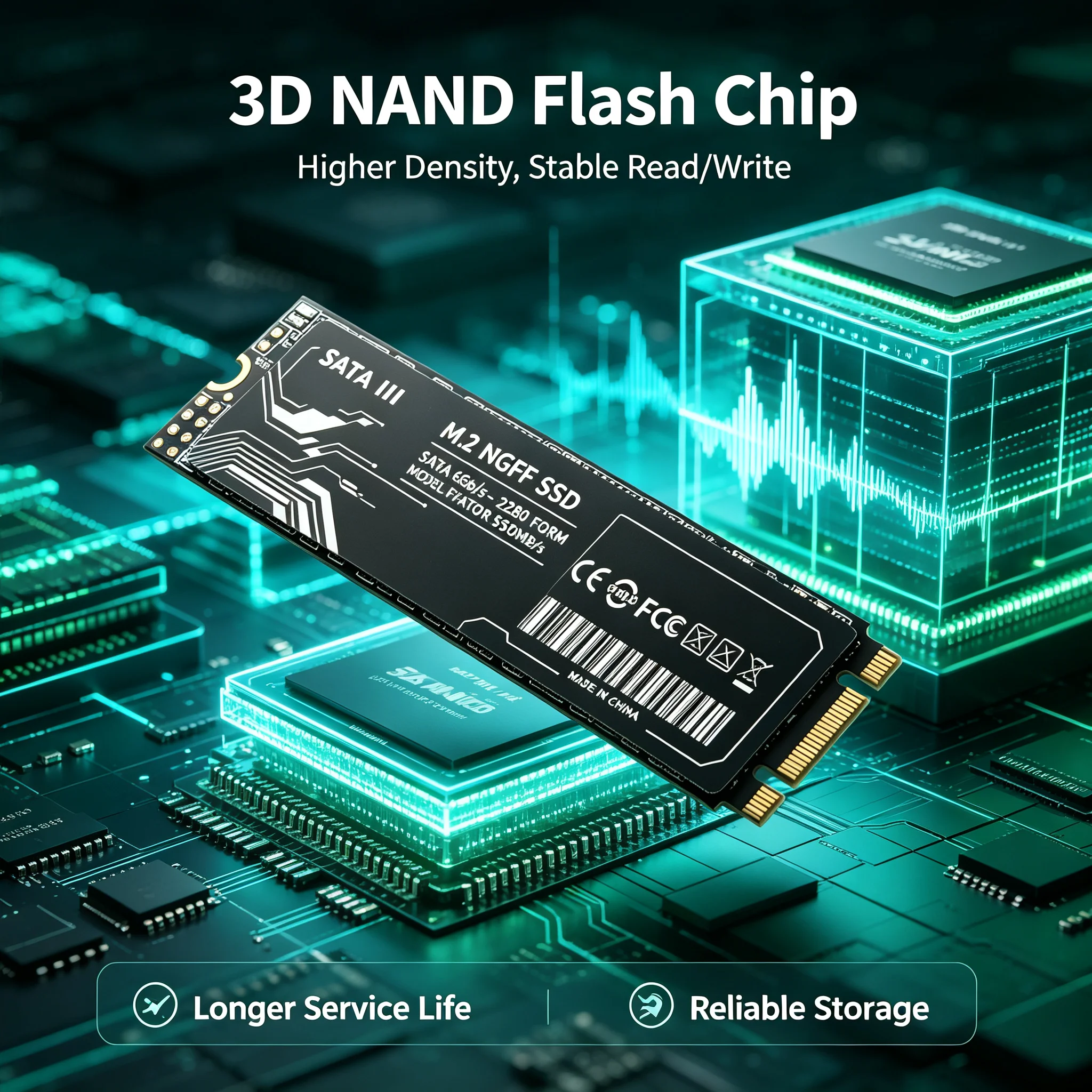 M.2 2280 NGFF SATA III SSD B+M Key 128GB 256GB 512GB 1TB 2TB Solid State Drive Low Heat For Laptop All-in-One PC NOT NVMe view 2