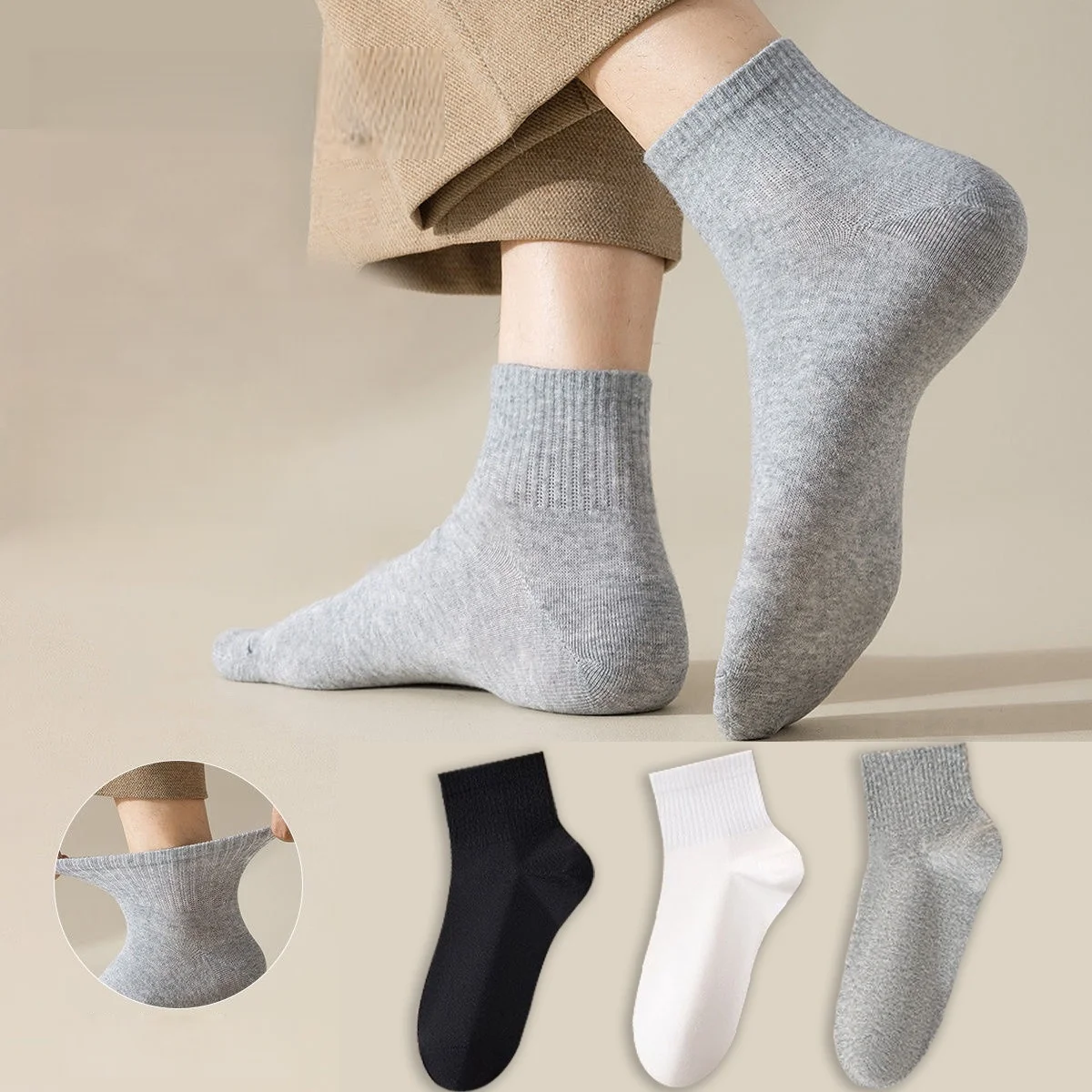7 Pairs Men‘s Mid-Calf Socks Multi-Pack Black White Gray Classic Comfort Breathable Casual Socks EU 35-44 US 5-12