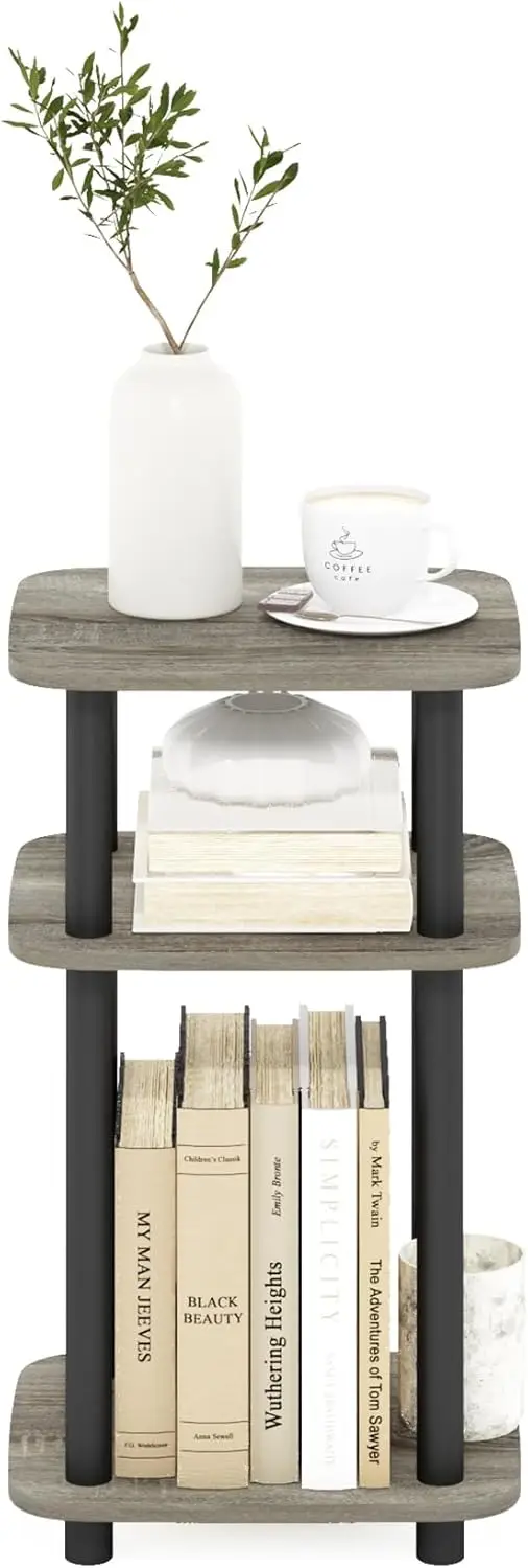 Furinno JUST Side Table, 3-Tier Turn-N-Tube End Table with Open Shelf, Round Curve Corner Night Stand, Bedside Table, Easy Assem