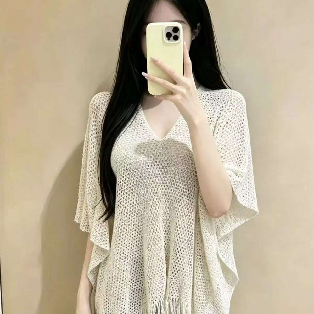 Elegant Lazy Shawl Women's Summer Beach Vacation Hollow Overall Smock Vintage Bat Shawl Tops
