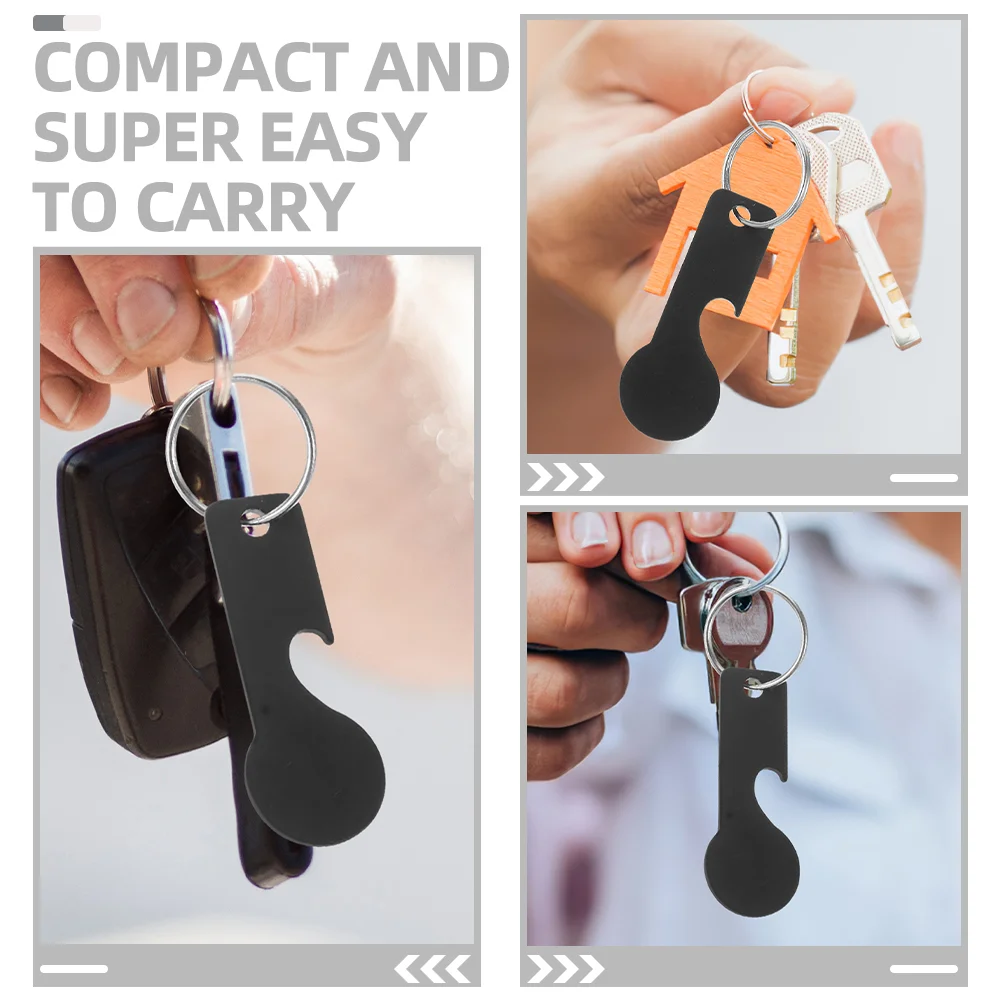 6 Pcs Token Keychain Corkscrew Portable Shopping Cart Trolley Pendant Keyring Bottle Opener Stainless Steel Hanging Rings