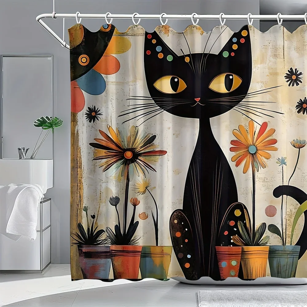 

Elegant Black Cat with Colorful Dots Waterproof Shower Curtain – Perfect for Adding a Whimsical and Artistic Touch to