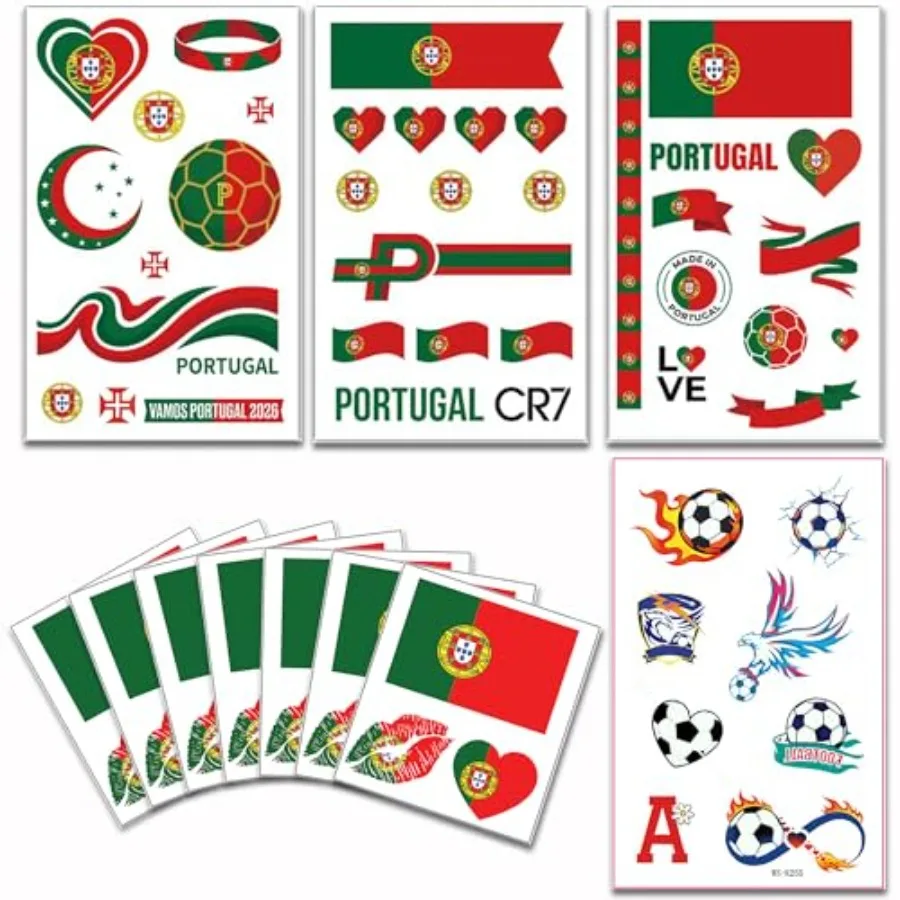 

Portugal Flag Temporary Tattoos for World Cup Decorations 2026 11 Sheets- Waterproof Face Tattoos for Football Fans Tattoo Stic