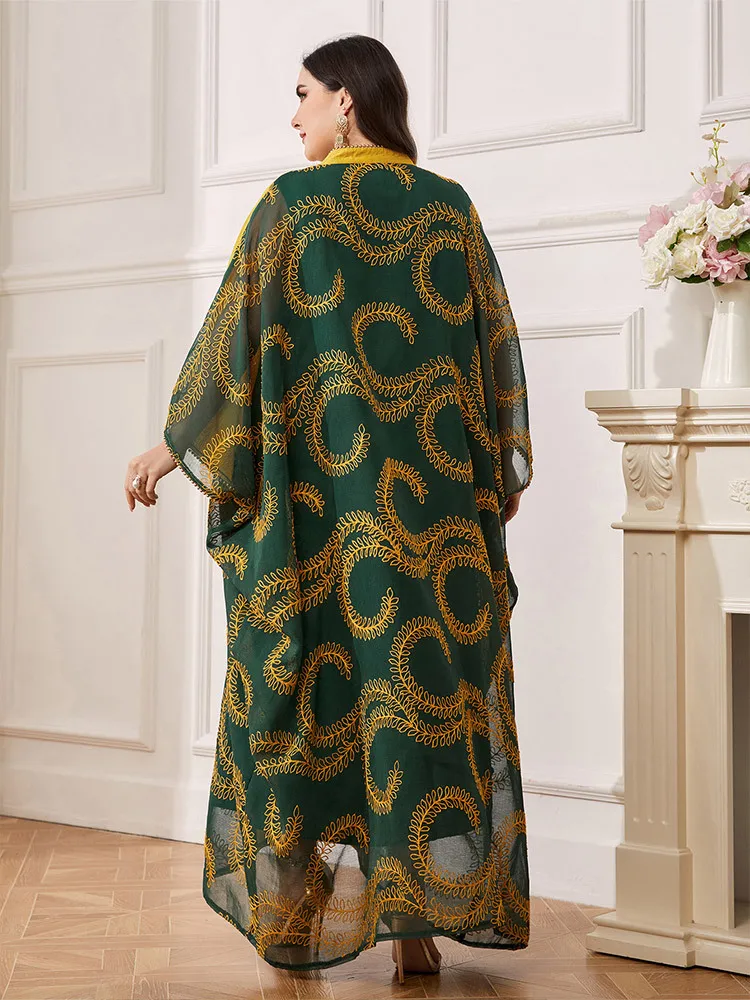 Vestido bordado de grânulo para mulheres, vestido muçulmano, festa Kaftan, plus size, Arábia, Dubai, Abayas, estilo nacional africano