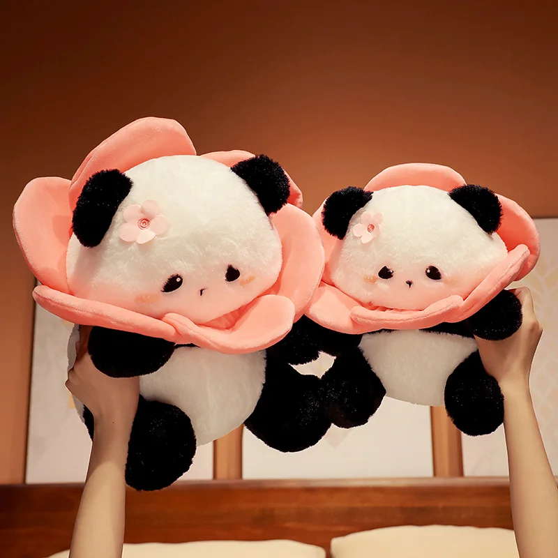 13/30/50Cm Grappige Schattige Pluizige Panda Pluche Poppen Cartoon Panda Dragen Roze Bloem Plushies Speelgoed Kawaii Kamer Decor Voor Meisjes Geschenken