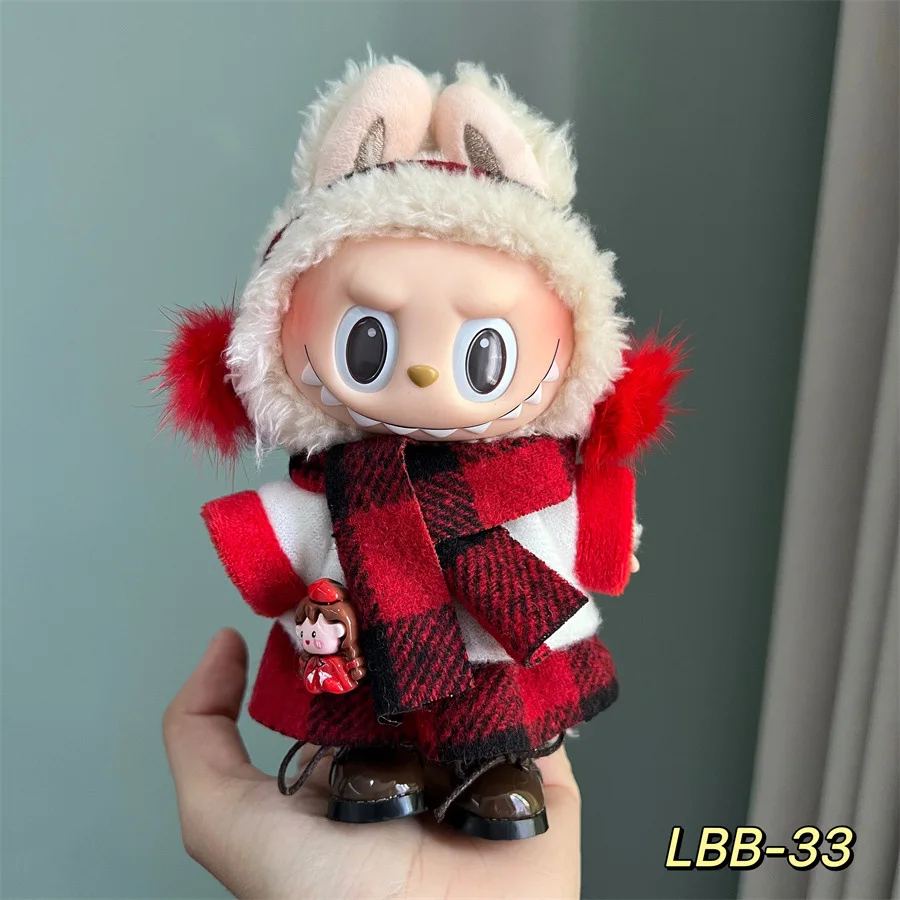 For 17cm Labubu Doll clothes 14Style Overalls Mini Plush Doll Clothes Outfit Accessories Idol Hat T-shirt Pants Clothing Gift