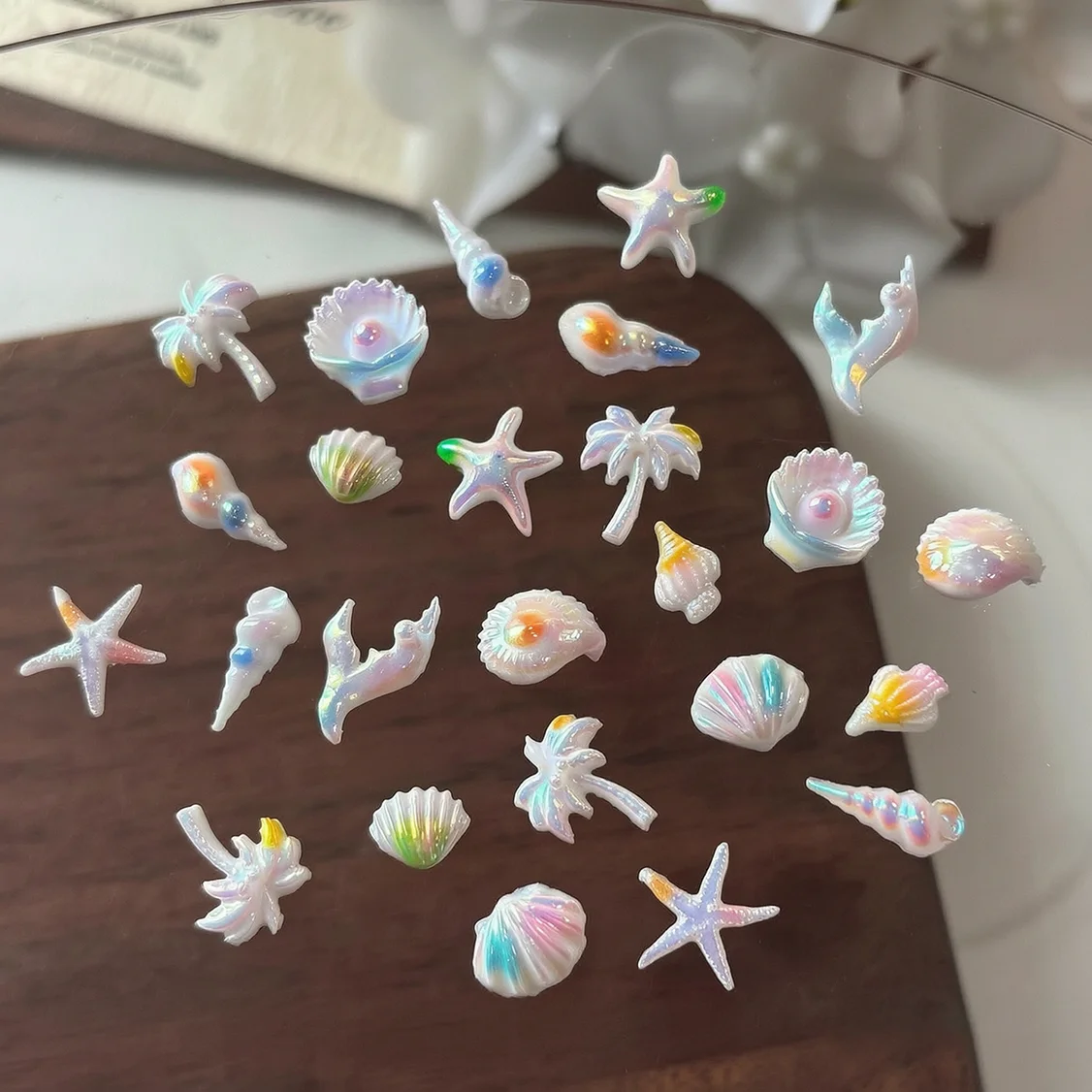 50pc Summer Beach Nail Rhinest - Resin Art Beach Theme ulasan dan harga