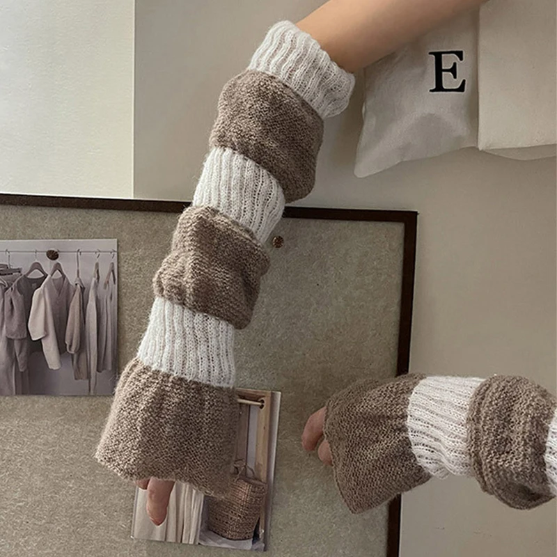 Knitted Long Sleeves for Women Girl Korean Versatile Solid Color Arm Warmers Sweet Cute Jk Lolita Cosplay Oversleeve Accessories