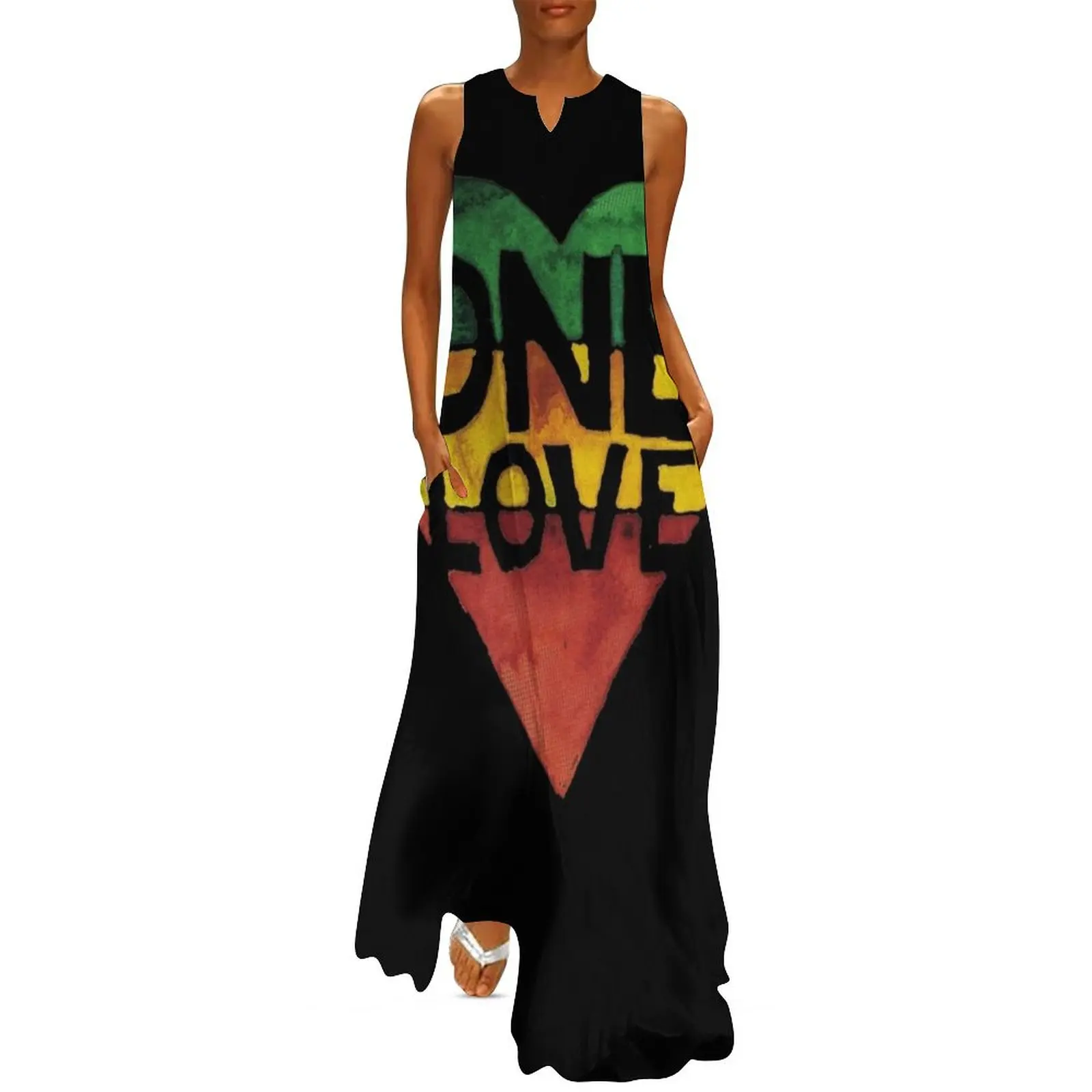 One Love Music Rasta Reggae Heart Peace Roots Long Dress Women's summer dress chic and elegant evening dress