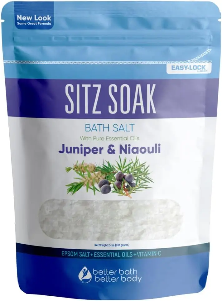 

Natural Sitz Bath Soak with Essential Oils, 2-Lbs Epsom Salt for Hemorrhoid Relief in BPA-Free Pouch