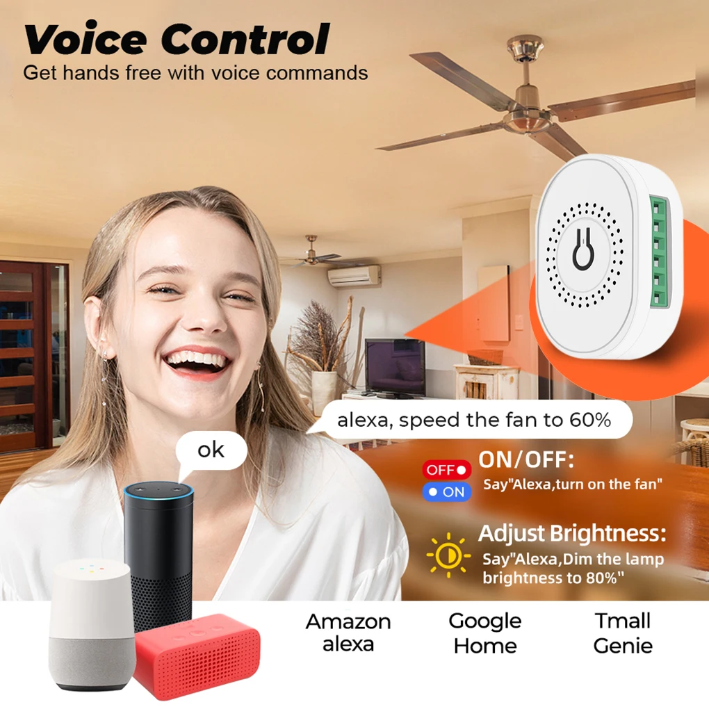 وحدة تحكم في سرعة مروحة السقف، سرعات مختلفة، مفتاح تحكم عن بعد واي فاي، وحدة تبديل مروحة صغيرة، أبيض