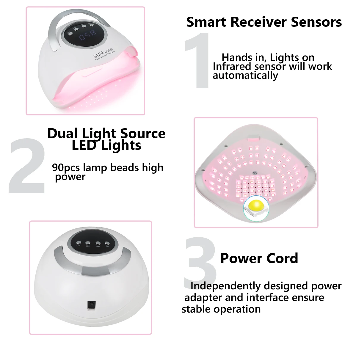 90 المصابيح الأشعة فوق البنفسجية/LED مسمار مجفف مصباح المهنية كبيرة مساحة مسمار مصباح لتجفيف سريع الأظافر هلام البولندية مع أداة صالون الاستشعار بالأشعة تحت الحمراء