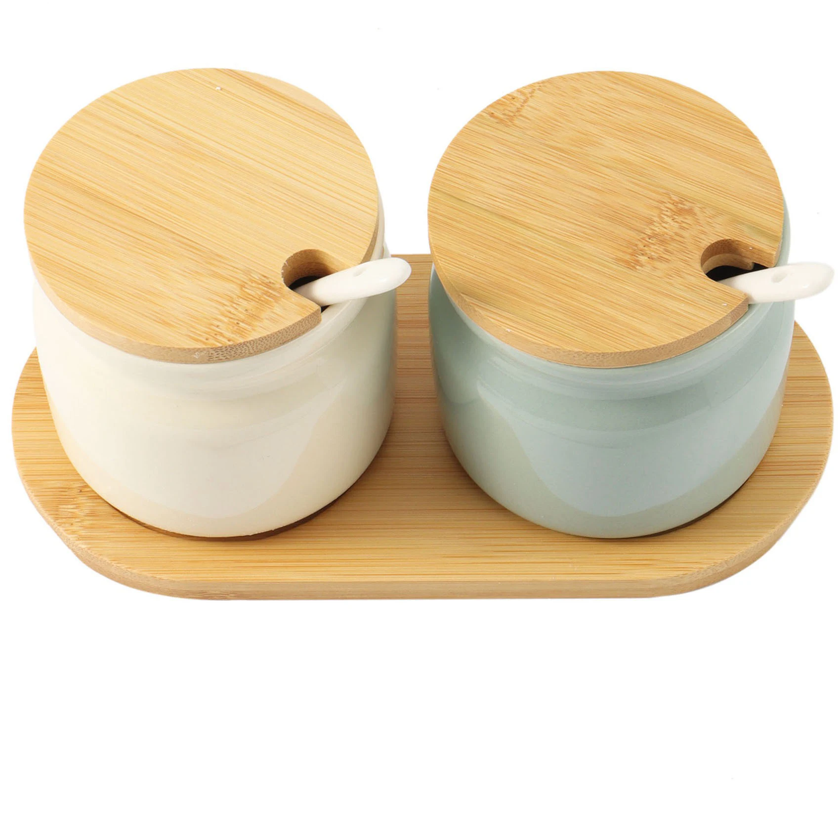 Set of 2 Sugar Bowl,300Ml Ceramic Spice Jar Seasoning Box Condiment Pots Salt Jar with Lid and Spoon for Kitchen,B