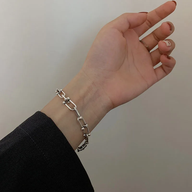 Sam panda 925 Sterling Silver Retro Trendy U-shaped Horseshoe Bracelet for Women Men Vintage Handmade Hasp Bracelet 2021 New - Image 6