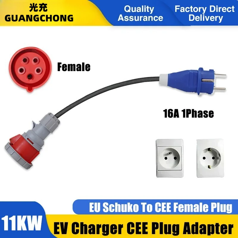 Cargador EV enchufe hembra CEE 32A adaptador monofásico 7KW EU Schuko 16A enchufe macho CEE conector trifásico para carga de vehículos eléctricos