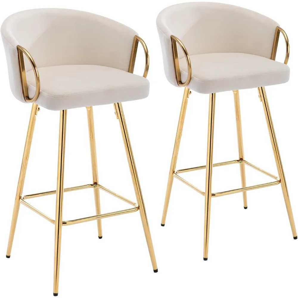 

Bar Stool Set 2,30" Counter Height Bar Stool Velvet Low Back Chair with Gold Armrests for Kitchen Island/Family Bar/Dining Area