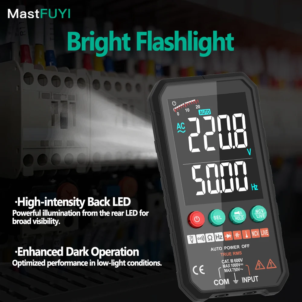 MASTFUYI Универсальный цифровой мультиметр с автоматическим определением диапазона — интеллектуальный мультиметр с тестером непрерывности сопротивления NCV для напряжения переменного/постоянного тока