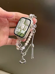 애플 워치용 진주 스트랩, 49 울트라, 41mm, 45mm, 8SE, 7, 6, 5, 4, 3, 2, 1 여성용 쥬얼리, 아이워치 38/42, 40mm, 44mm