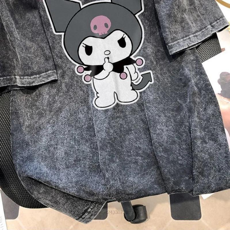 Sanrio kuromi-女性用半袖Tシャツ,レトロなアメリカのTシャツ,特大のストリートウェア,カップル用サマートップ