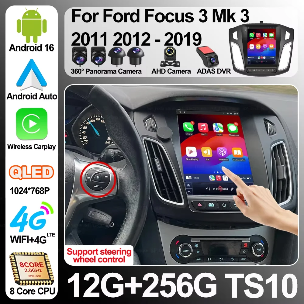 Central Multimídia Android 16 de 9,7 Polegadas para Ford Focus 3 Mk 3 2011 2012-2019, Reprodutor Automotivo com GPS, Navegação Estéreo, Rádio Automotivo RDS 5G