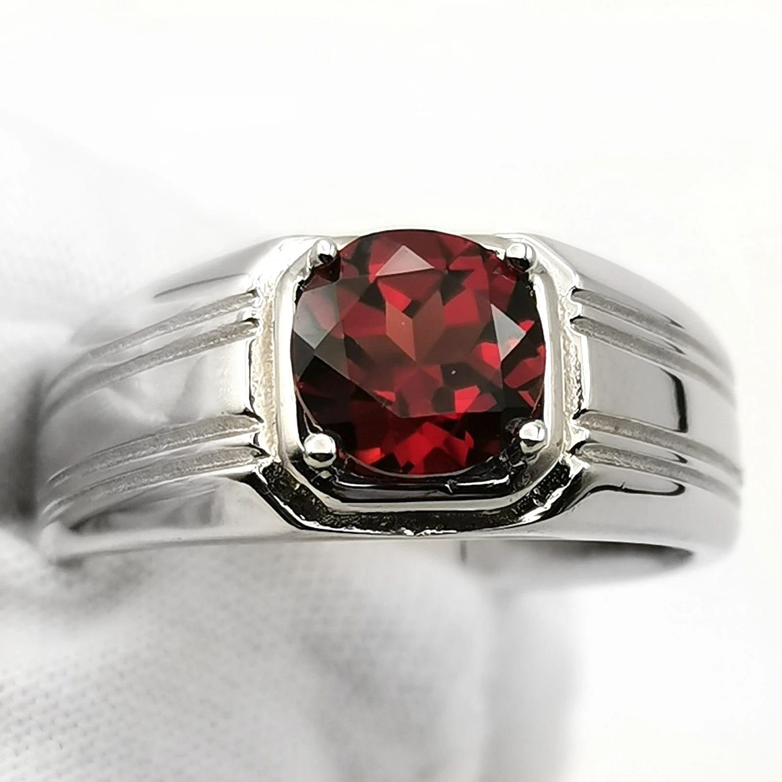 Men Ring 925 Silver Natural Red Garnet 7mm Lucky Birthstone January Birthday Heavy Feel R240RGN