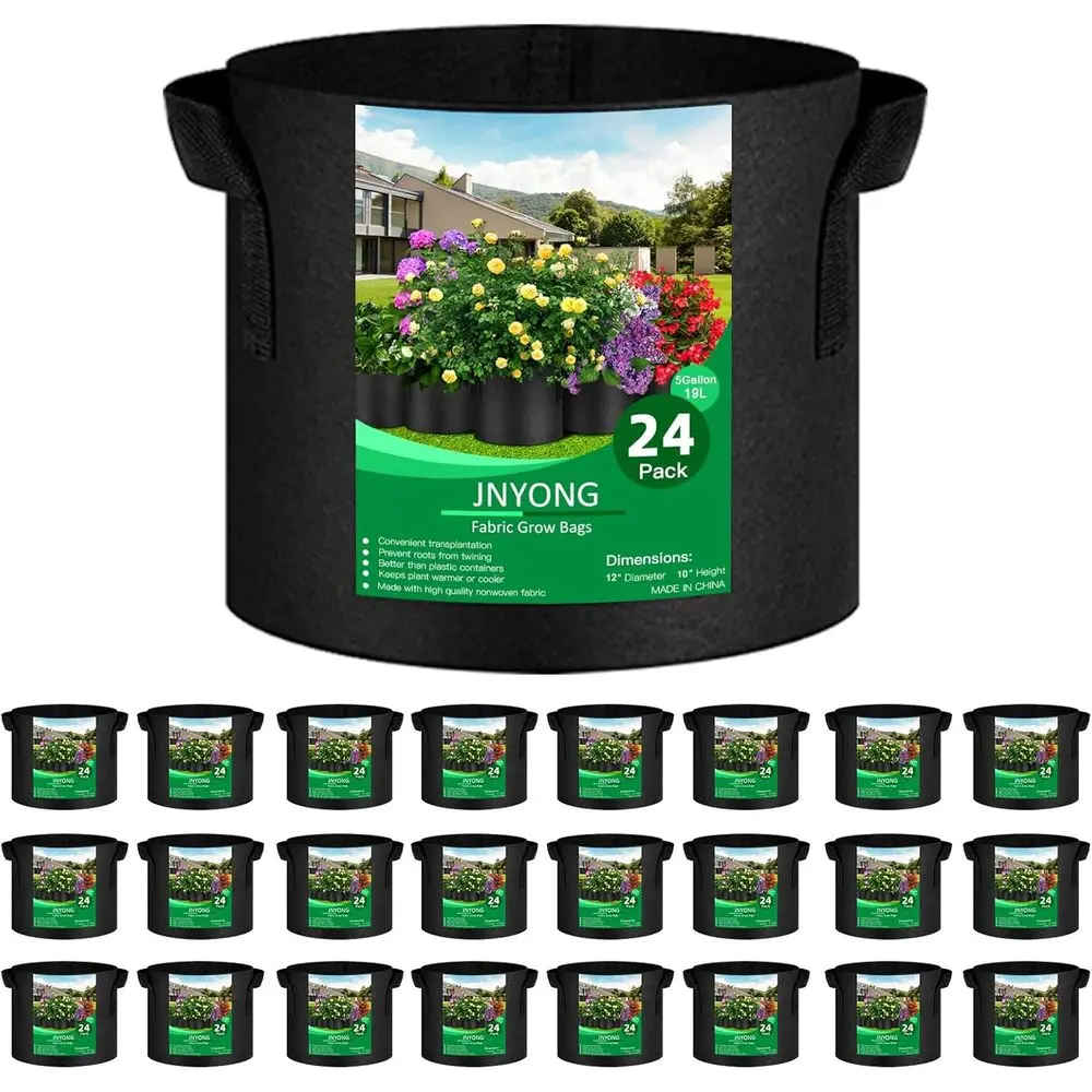 

24-Pack 5 Gallon Thickened Non-Woven Grow Bags, Aeration Fabric Pots with Handles