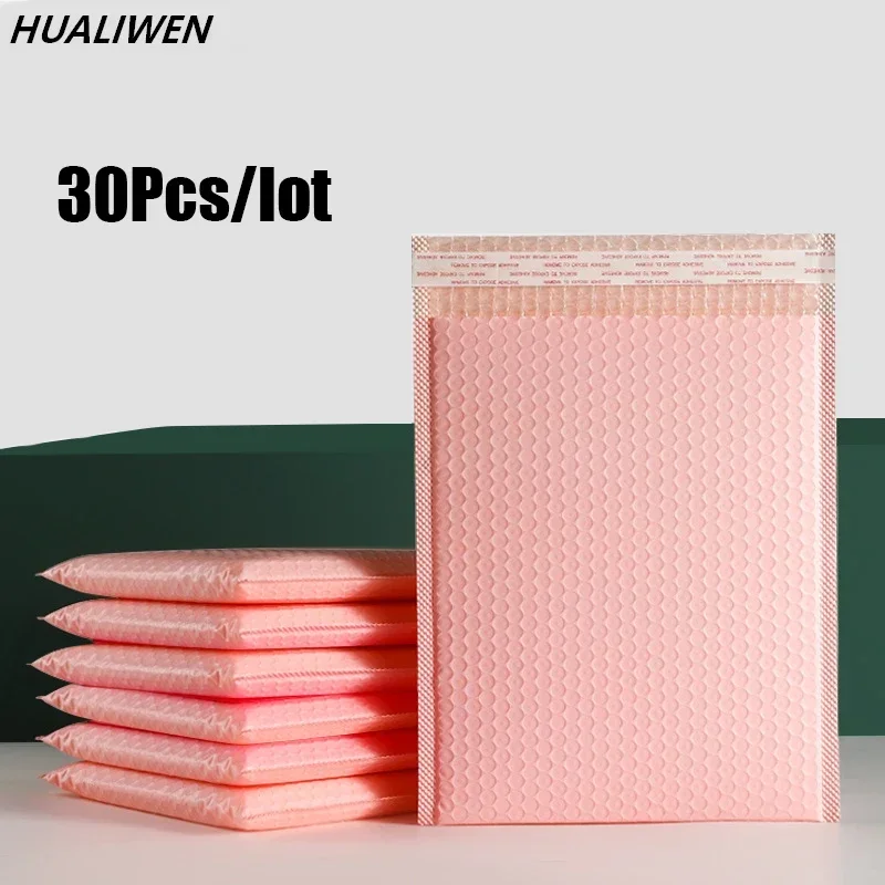 30pcs bare pink co extruded film bubble bag Express bag with foam Waterproof shockproof logistics packaging bag