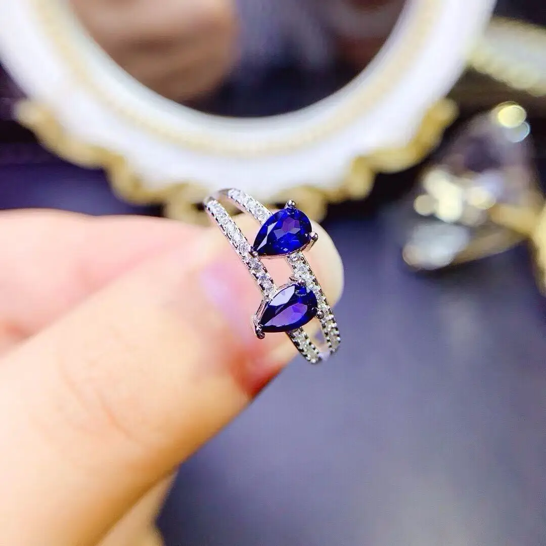 KJJEAXCMY high-end women's Ring, Natural Sapphire bright and dazzling, with S925 silver electroplating process, clear and bright