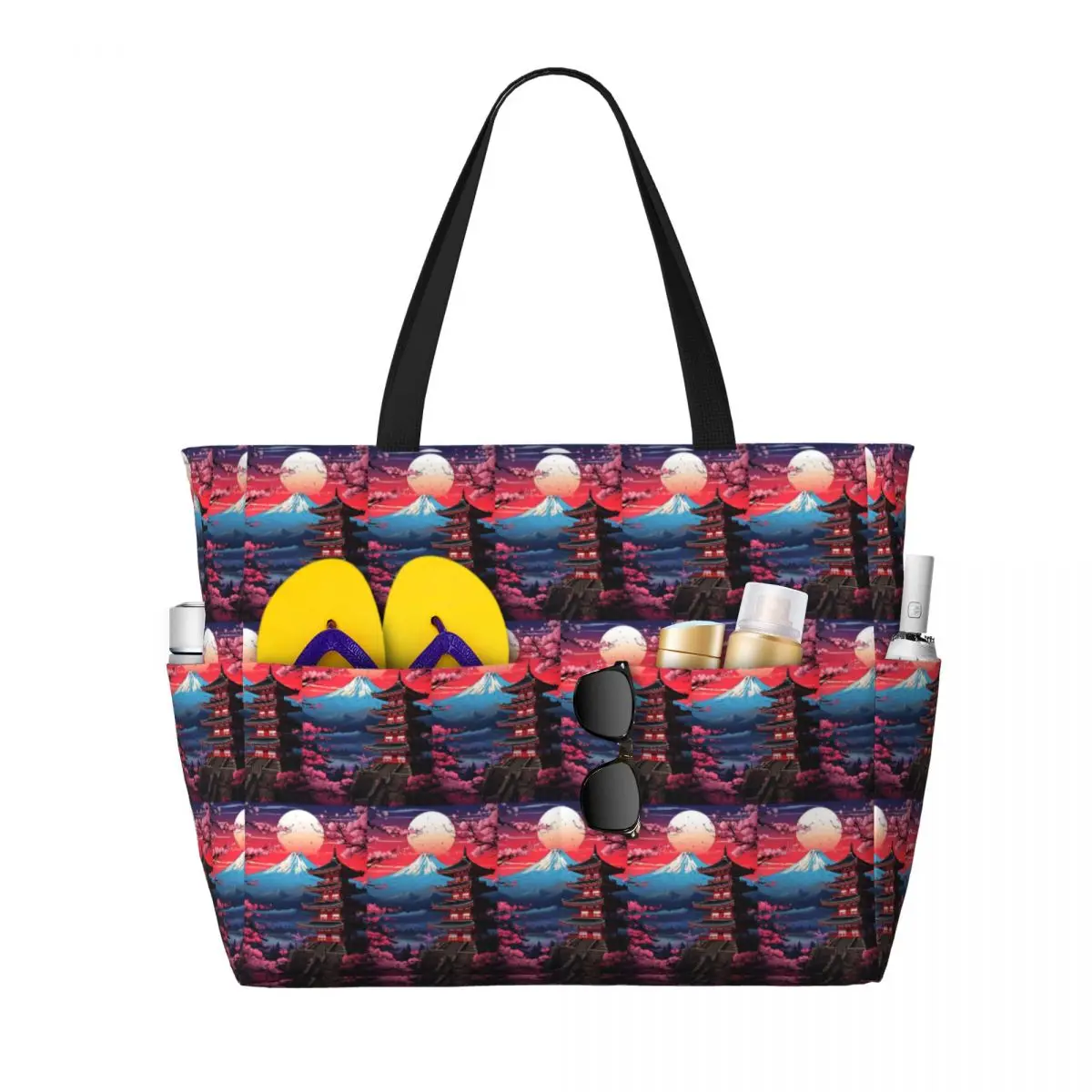 Japan Sakura Cherry Blossoms With A Red Rising Sun Beach Tote Bag Sport Gym Yoga Duffle Large Women Travel Bag Fitness bag