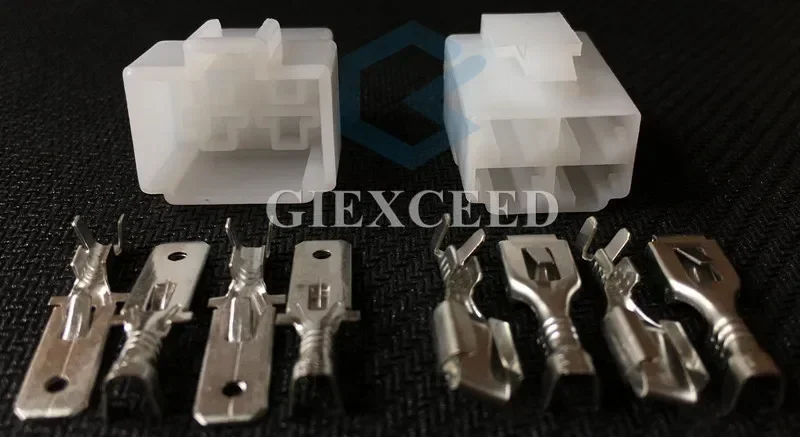2 Sets 4 Pin 6.3 Series AC Assembly PA66 Female And Male Electric Socket Connector For Cars Motor