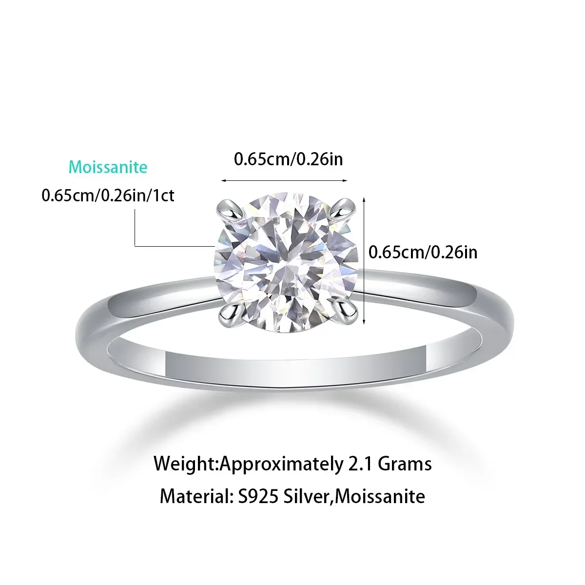

1CT D Color Round Cut Moissanite Diamond Rings for Women S925 Silver Solitaire Rings Engagement Wedding Bands Fine Jewelry