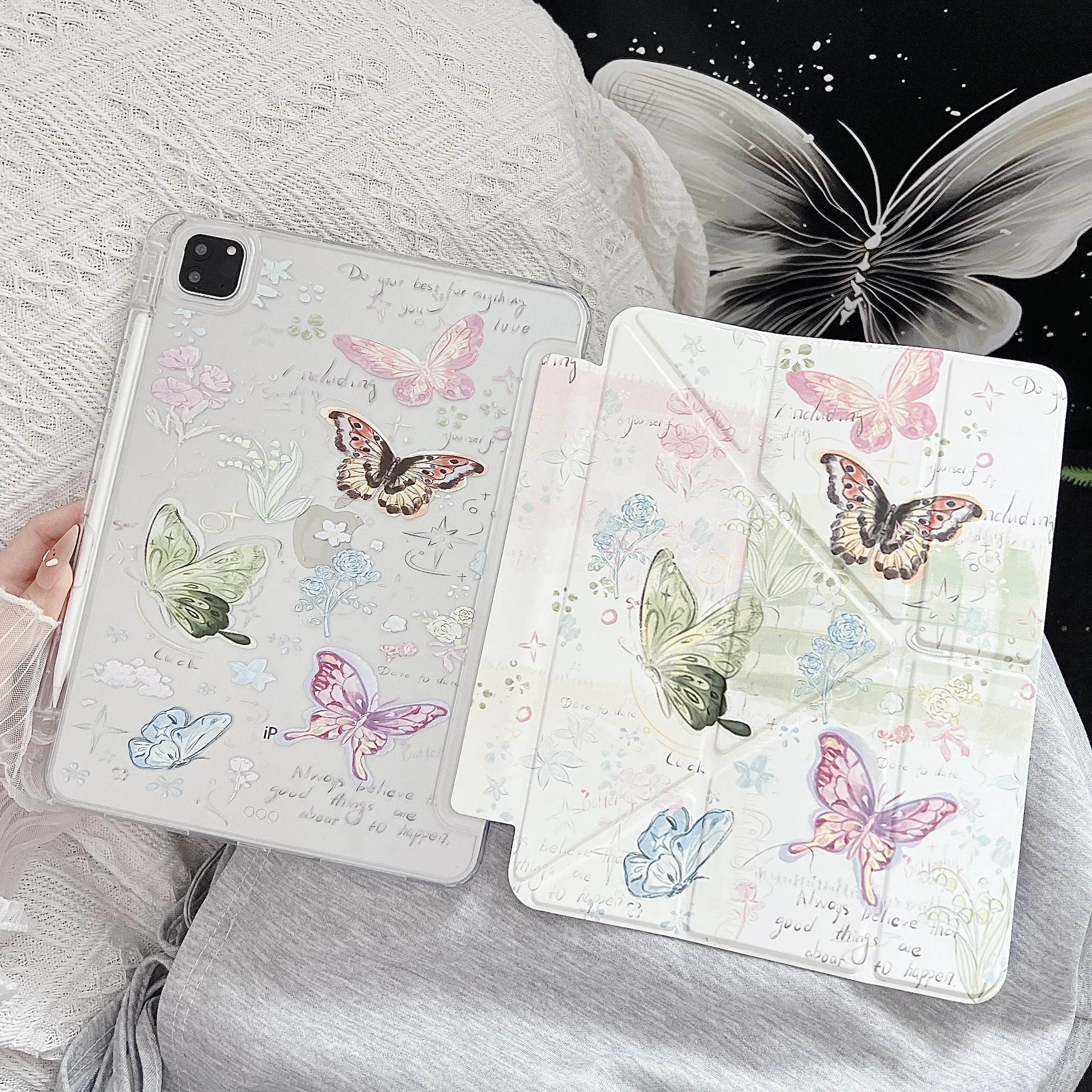 New Tablet Painted Butterfly Flip Tri-Fold Stand Case for iPad 11 A16 2025 10th 9th 8th 7th Air11 M4 M3 Pro11 2026 Shockproof