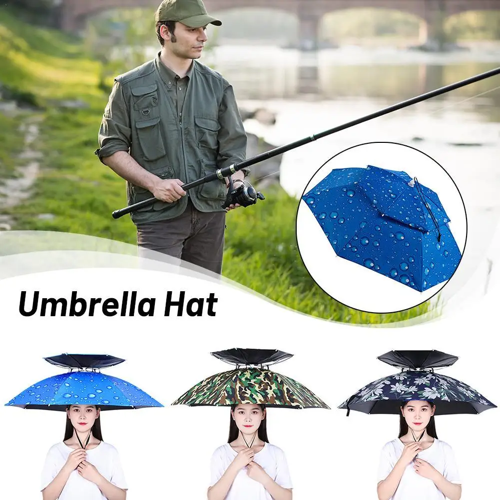 

Outdoor Folding Umbrella Fishing Sun Shade Portable Rain Hat Anti-UV Camping Fishing Headwear Cap Beach Head Hats Sunscreen